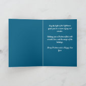 Kerstboom Vuurtoren Nautische Kust Blauw Feestdagen Kaart (Binnen)