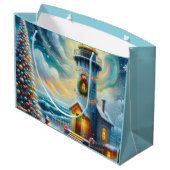 Kerstboom Vuurtoren Nautische Kust Blauw Groot Cadeauzakje (Achterkant Gekanteld)