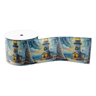 Kerstboom Vuurtoren Nautische Kust Blauw Grosgrain Lint