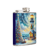 Kerstboom Vuurtoren Nautische Kust Blauw Heupfles (Rechts)