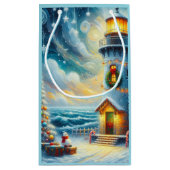 Kerstboom Vuurtoren Nautische Kust Blauw Klein Cadeauzakje (Achterkant)