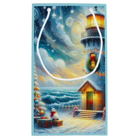 Kerstboom Vuurtoren Nautische Kust Blauw Klein Cadeauzakje (Achterkant)