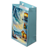 Kerstboom Vuurtoren Nautische Kust Blauw Klein Cadeauzakje (Achterkant Gekanteld)