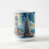 Kerstboom Vuurtoren Nautische Kust Blauw Koffiemok (Center)