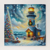 Kerstboom Vuurtoren Nautische Kust Blauw Legpuzzel (Verticaal)