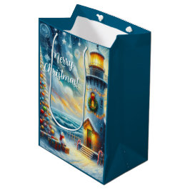 Kerstboom Vuurtoren Nautische Kust Blauw Medium Cadeauzakje