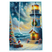 Kerstboom Vuurtoren Nautische Kust Blauw Medium Cadeauzakje (Achterkant)