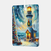 Kerstboom Vuurtoren Nautische Kust Blauw Metalen Ornament (Voorkant links)