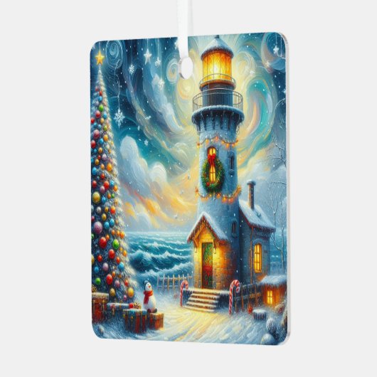 Kerstboom Vuurtoren Nautische Kust Blauw Metalen Ornament (Voorkant links)