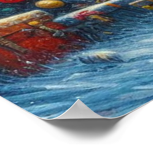 Kerstboom Vuurtoren Nautische Kust Blauw Poster (Hoek)