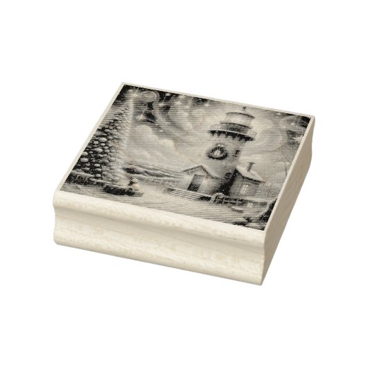 Kerstboom Vuurtoren Nautische Kust Blauw Rubberstempel (Stempel)