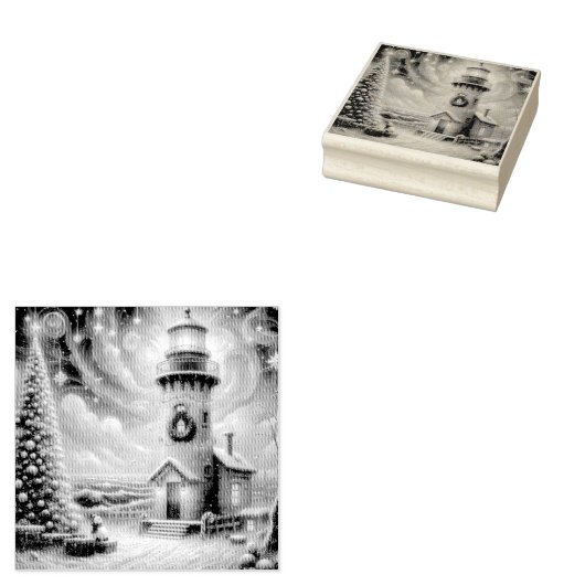 Kerstboom Vuurtoren Nautische Kust Blauw Rubberstempel (Gestempeld)