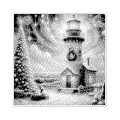 Kerstboom Vuurtoren Nautische Kust Blauw Rubberstempel (Afrduk)