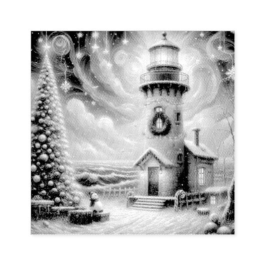 Kerstboom Vuurtoren Nautische Kust Blauw Rubberstempel (Afrduk)
