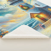 Kerstboom Vuurtoren Nautische Kust Blauw Sherpa Deken (3/4)