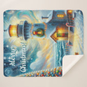 Kerstboom Vuurtoren Nautische Kust Blauw Sherpa Deken (Voorkant (horizontaal))