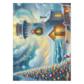 Kerstboom Vuurtoren Nautische Kust Blauw Tafelkleed (Voorkant)