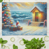 Kerstboom Vuurtoren Nautische Kust Blauw Theedoek (Gevouwen)