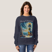 Kerstboom Vuurtoren Nautische Kust Blauw Trui (Voorkant volledig)