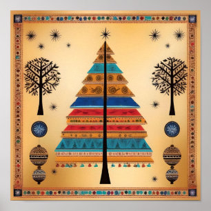 Kerstboom Warli Art Poster