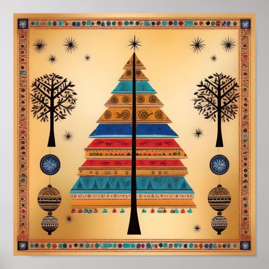 Kerstboom Warli Art Poster (Voorkant)