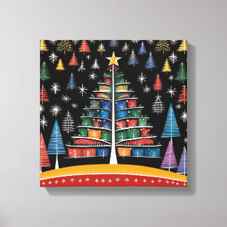 Kerstboom Warli Art Stretched Canvas Print