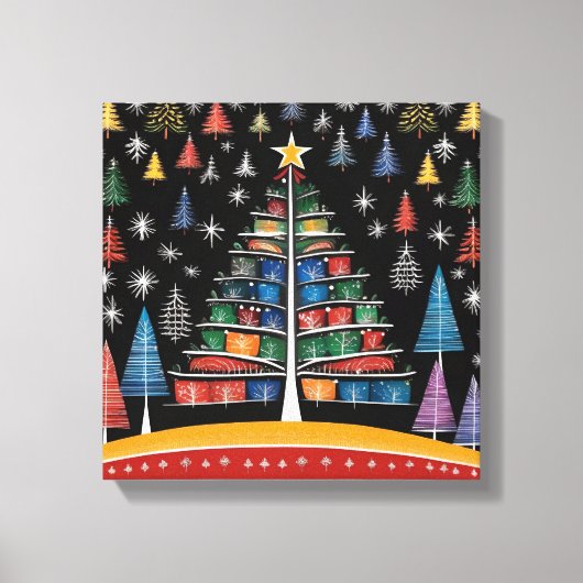 Kerstboom Warli Art Stretched Canvas Print (Voorkant)