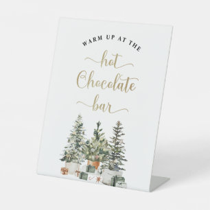 Kerstboom Warmt Op Bij De Chocoladebar Reclamebord Met Voetstuk