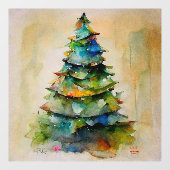 Kerstboom Waterverf Artistieke Pine Holiday Raamsticker (Vel)