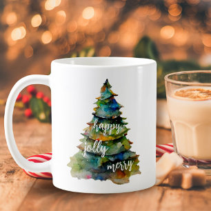 Kerstboom Waterverf Blij Joiaardig Gelukkig Schrif Koffiemok