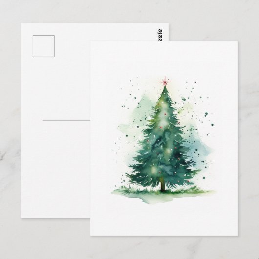 Kerstboom waterverf briefkaart (Voorkant / Achterkant)