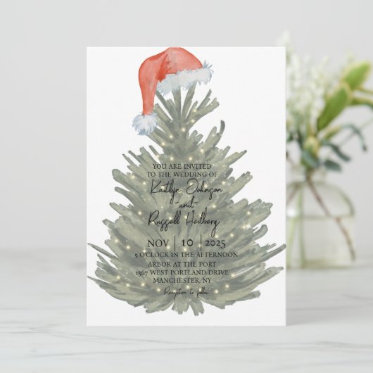Kerstboom Waterverf bruiloft uitnodiging (Staand voorkant)