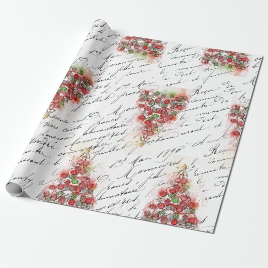  kerstboom (Waterverf)  Cadeaupapier (Uitgerold)