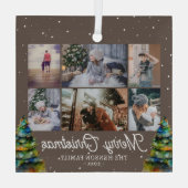 Kerstboom Waterverf Familie 6 Foto Collage Glas Ornament (Achterkant)