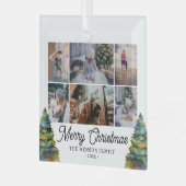 Kerstboom Waterverf Familie 6 Foto Collage Glas Ornament (Voorkant links)