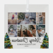 Kerstboom Waterverf Familie 6 Foto Collage Glas Ornament (Achterkant)