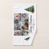 Kerstboom Waterverf Familie 6 Foto Collage Handdoek (Handdoek)