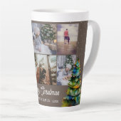 Kerstboom Waterverf Familie 6 Foto Collage Latte Mok (Rechterhoek)