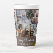 Kerstboom Waterverf Familie 6 Foto Collage Latte Mok (Voorkant)