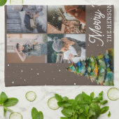 Kerstboom Waterverf Familie 6 Foto Collage Theedoek (Gevouwen)