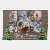 Kerstboom Waterverf Familie 6 Foto Collage Theedoek (Horizontaal)