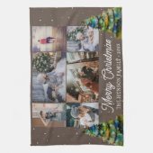 Kerstboom Waterverf Familie 6 Foto Collage Theedoek (Verticaal)