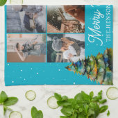 Kerstboom Waterverf Familie 6 Foto Collage Theedoek (Gevouwen)