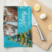 Kerstboom Waterverf Familie 6 Foto Collage Theedoek (Quarter Fold)