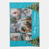 Kerstboom Waterverf Familie 6 Foto Collage Theedoek (Verticaal)