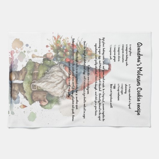 Kerstboom Waterverf Gnome Receptenthee Theedoek (Horizontaal)