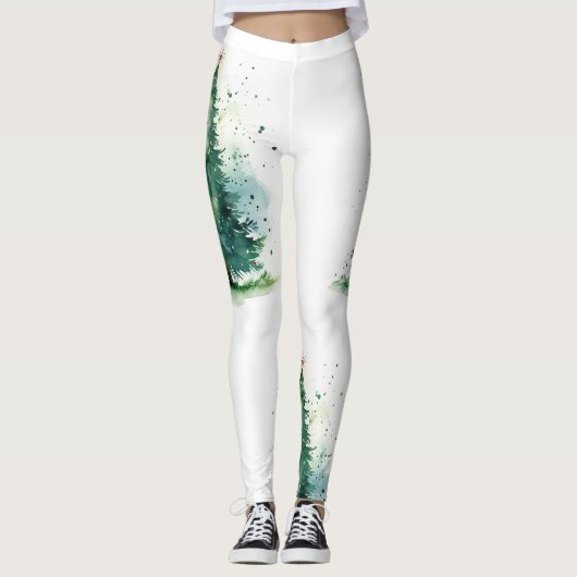 Kerstboom waterverf ontwerp leggings (Voorkant)