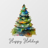 Kerstboom Waterverf Pine Happy Holiday Raamsticker (Vel)