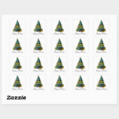 Kerstboom Waterverf Pine Happy Holiday Vierkante Sticker (Vel)