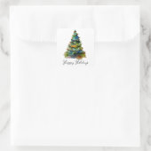 Kerstboom Waterverf Pine Happy Holiday Vierkante Sticker (Tas)